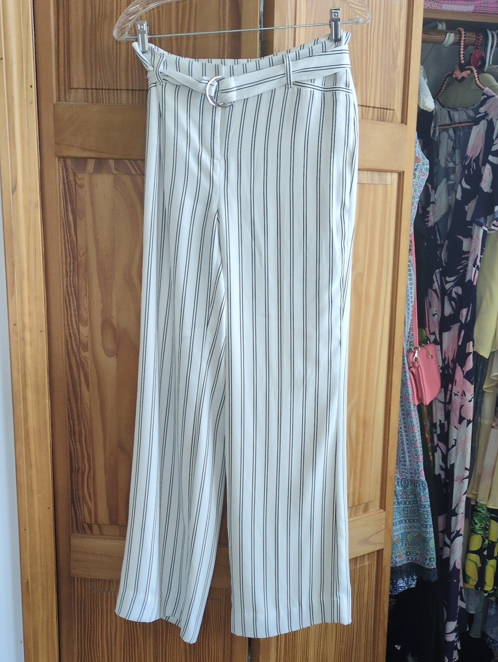 White House Black Market Cream Wide-Leg Pinstripe Pants